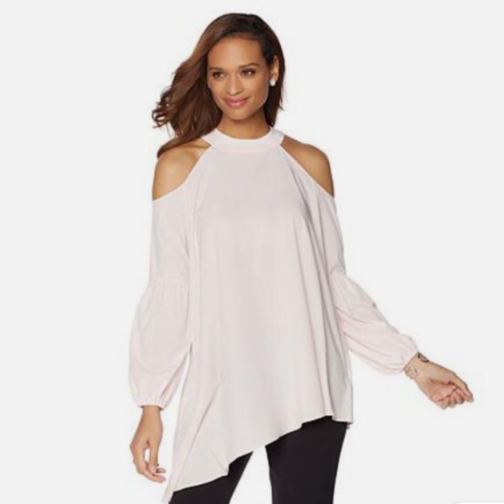 Jewels by Jen Light Pink Tunic Cold Shoulder Blouse, Women’s Size Large